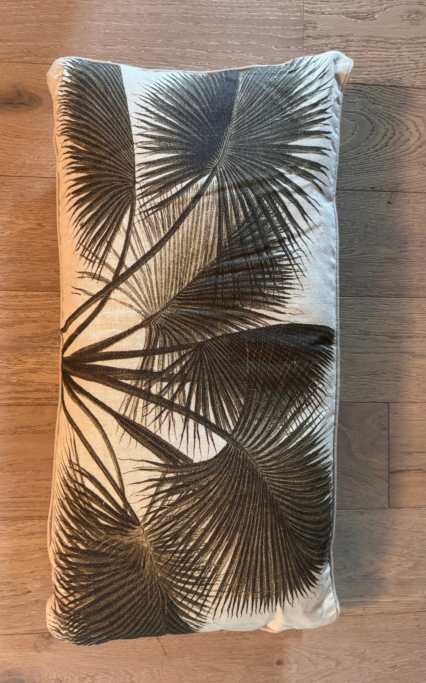 16 x 30 Neutral Palm Print Cotton Lumbar Pillow Cover