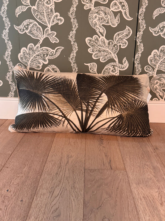 16 x 30 Neutral Palm Print Cotton Lumbar Pillow Cover