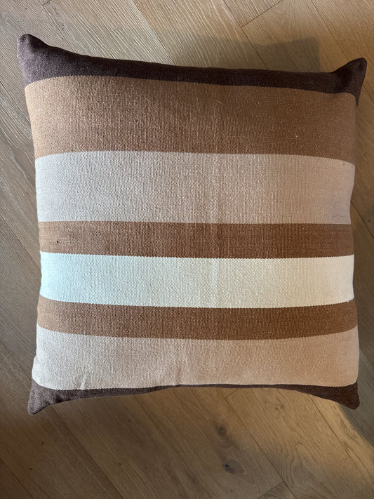26x26 Brown and Cream Cotton Stripe - Euro Pillow Cover