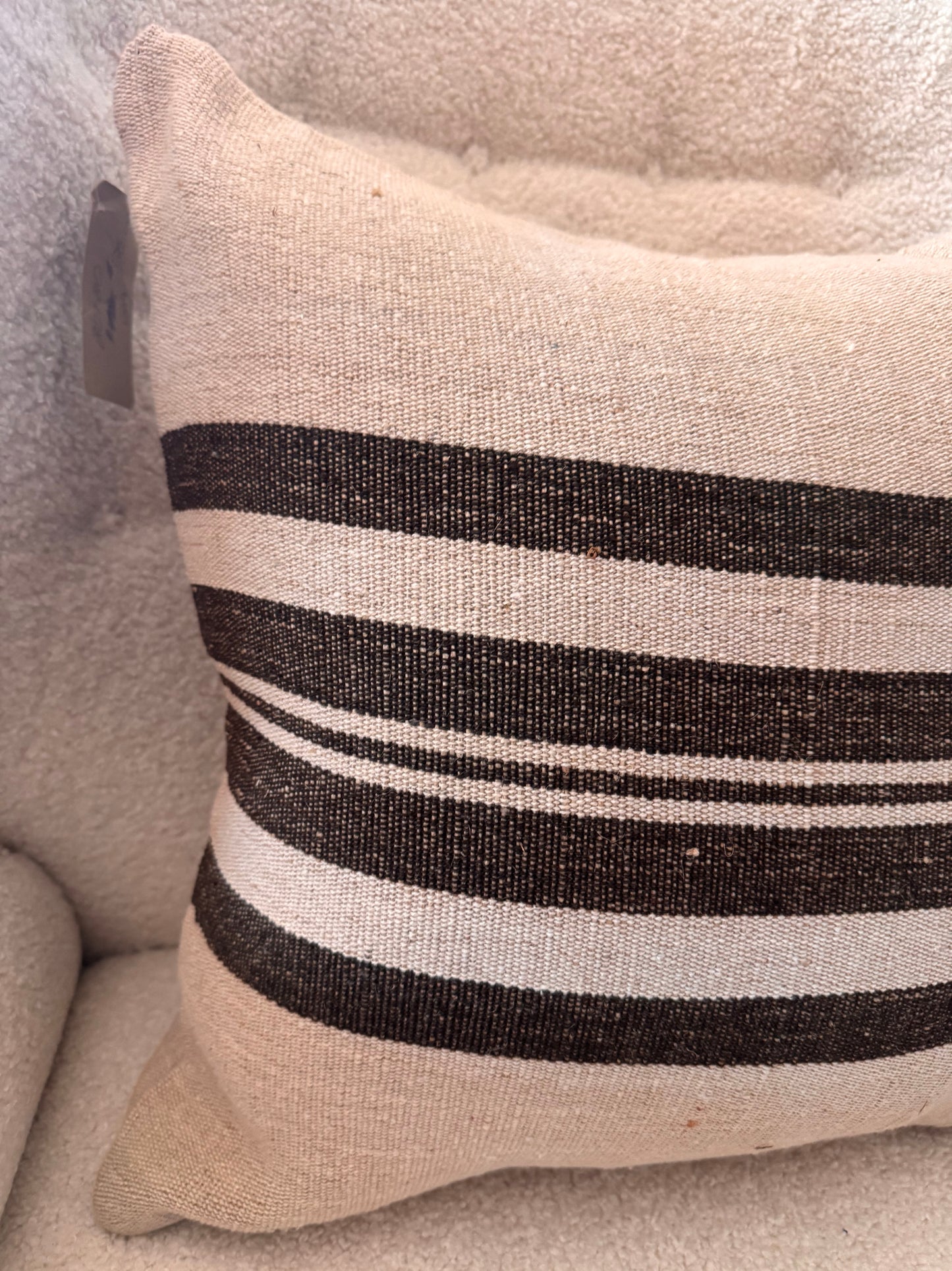 20x20 Kilim Stripe Brown/Cream Pillow with Down Insert