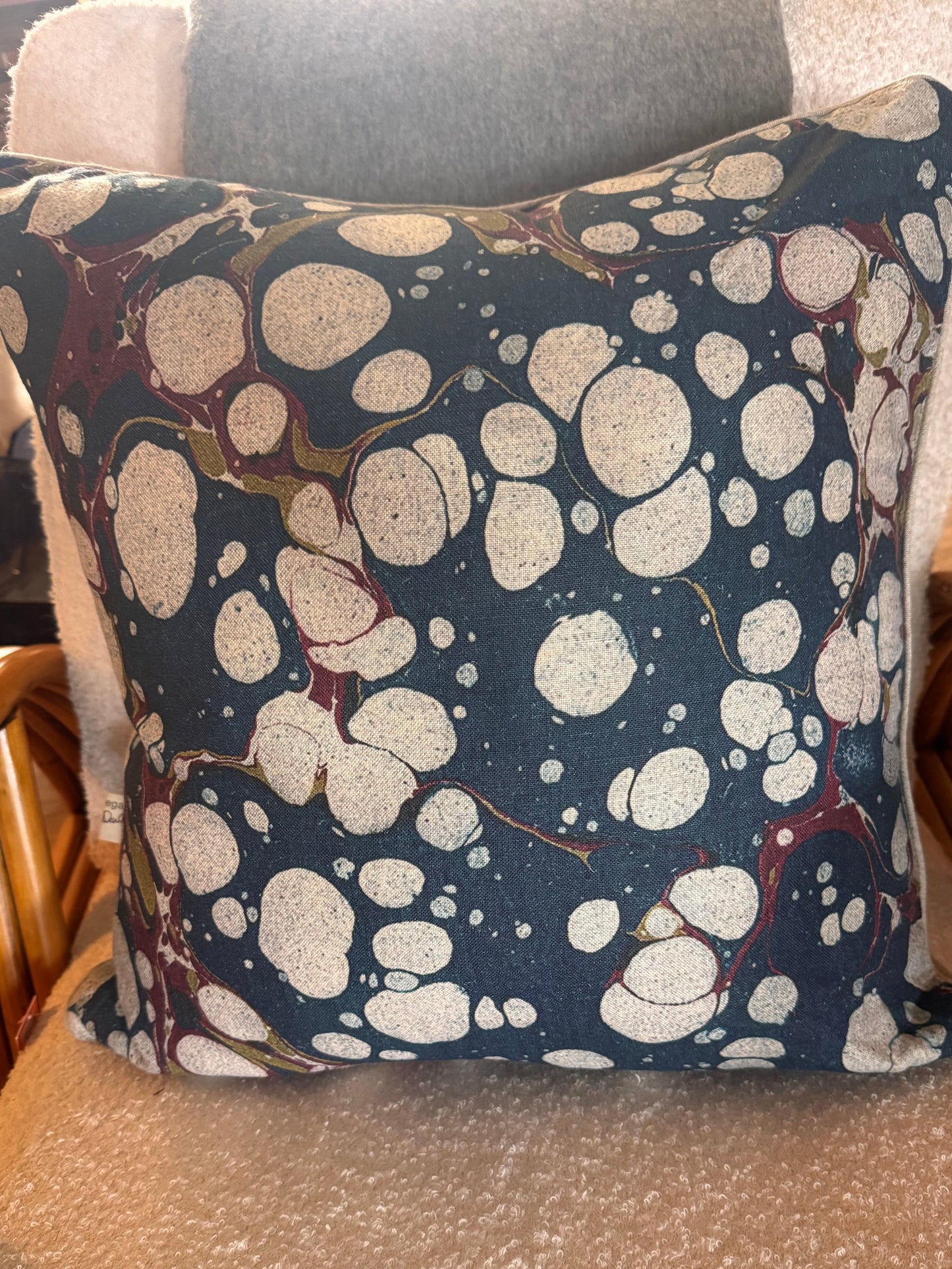 20x20 Navy Marbled Print Pillow with Down Insert