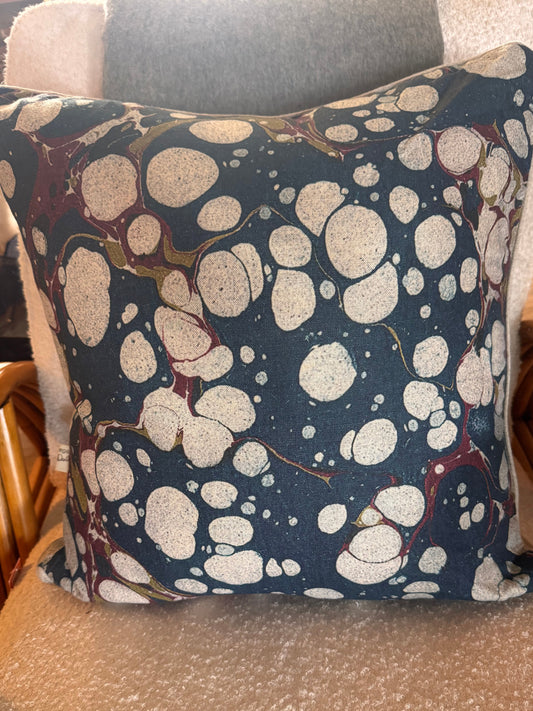 20x20 Navy Marbled Print Pillow with Down Insert
