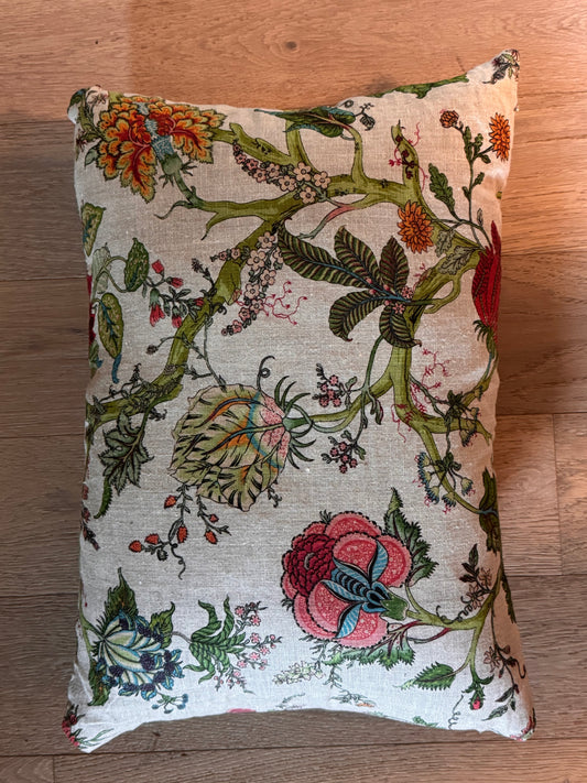 16 x 24 Floral Linen Lumbar Pillow with Down Insert
