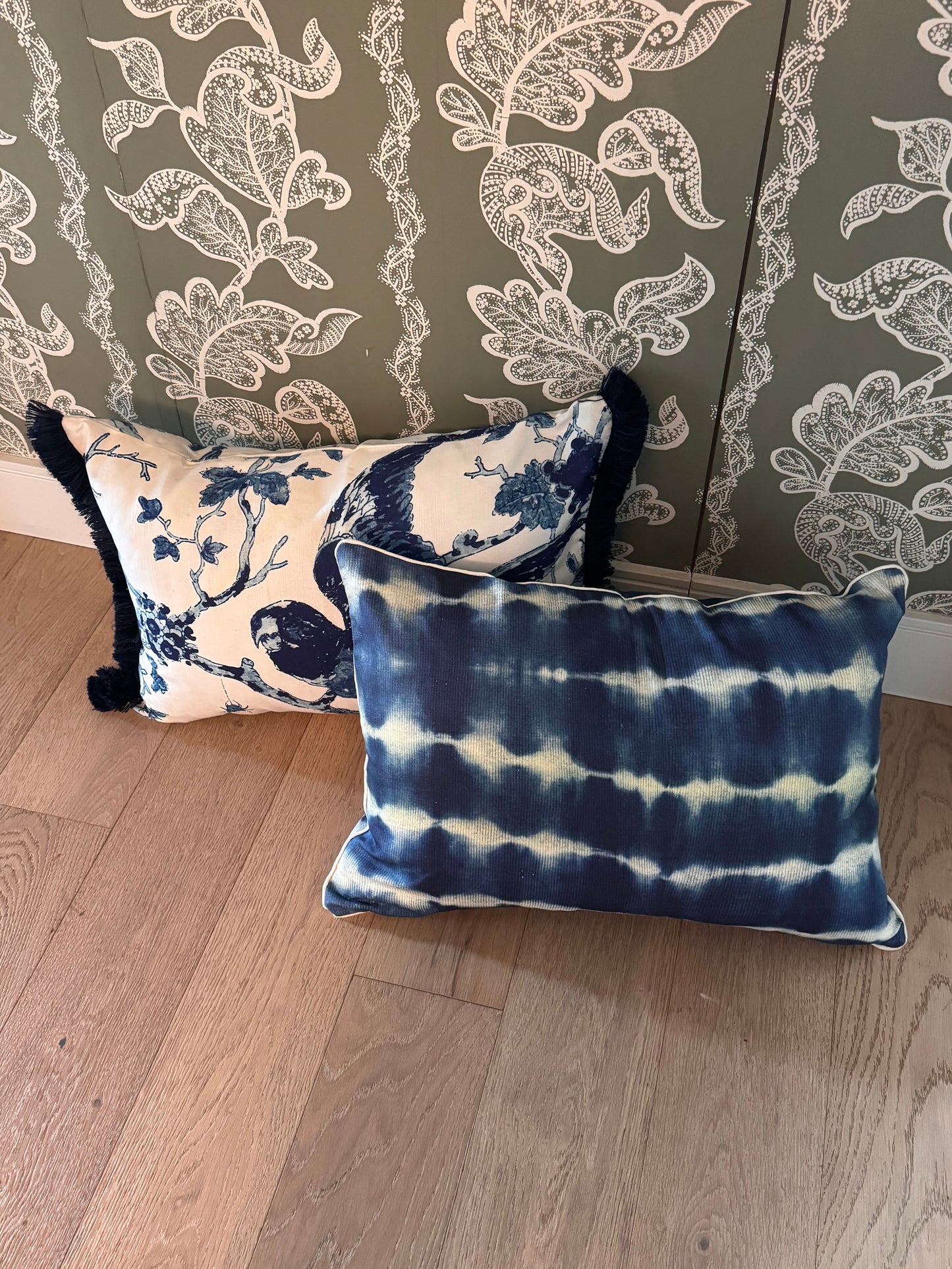 16 x 24 Blue Patterned Lumbar Pillow with Down Insert -