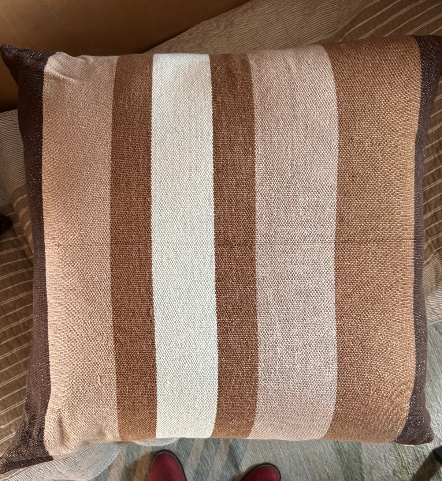 26x26 Euro Brown and Cream Stripe Pillow with insert