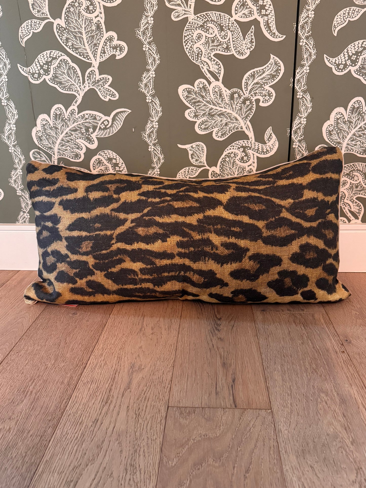 16 x 30 Leopard Print Cotton Lumbar Pillow with Down Insert