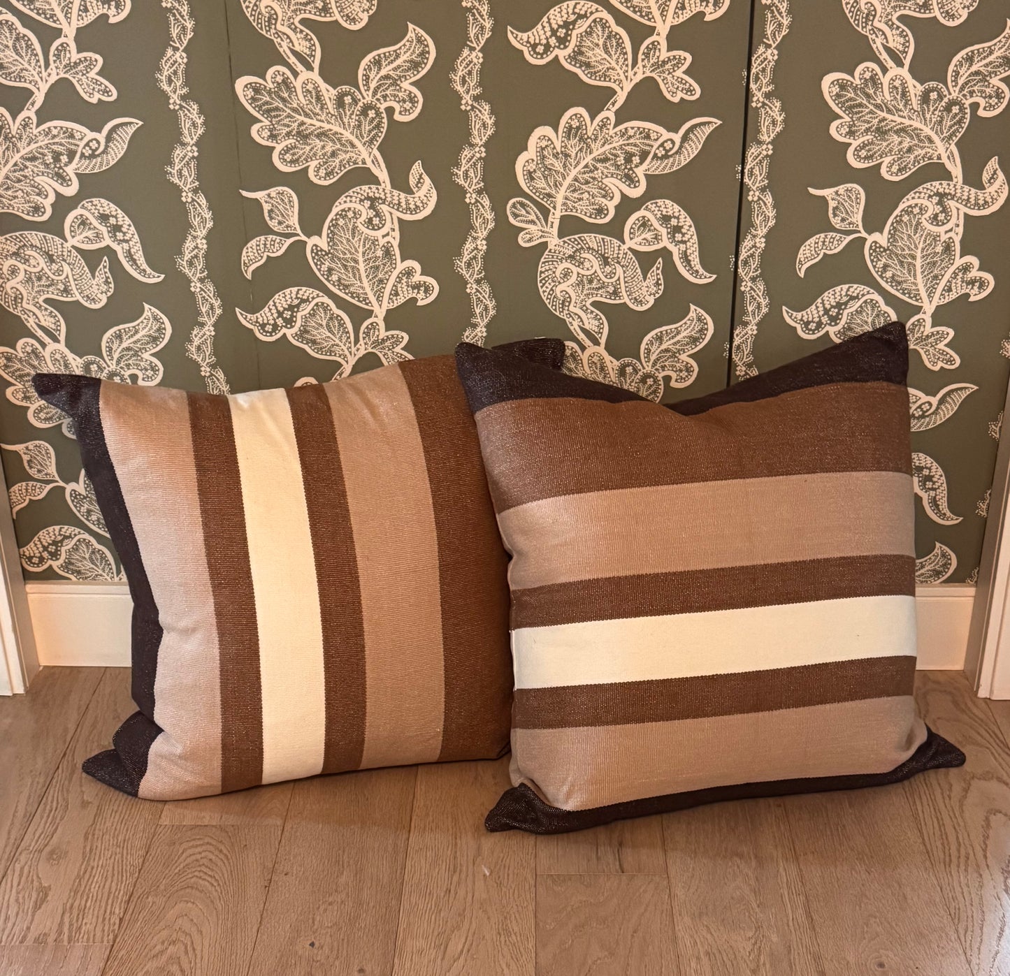 26x26 Euro Brown and Cream Stripe Pillow with insert
